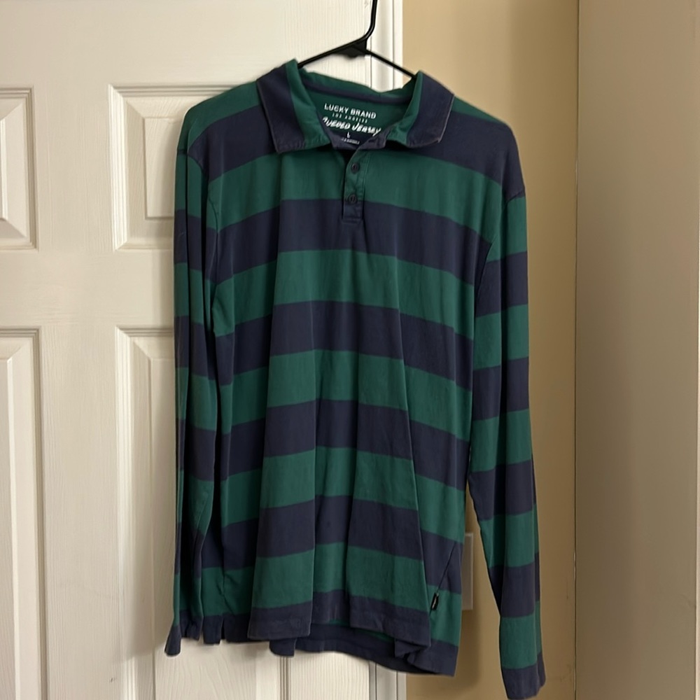Lucky Brand sueded jersey long sleeve polo. Size L.
